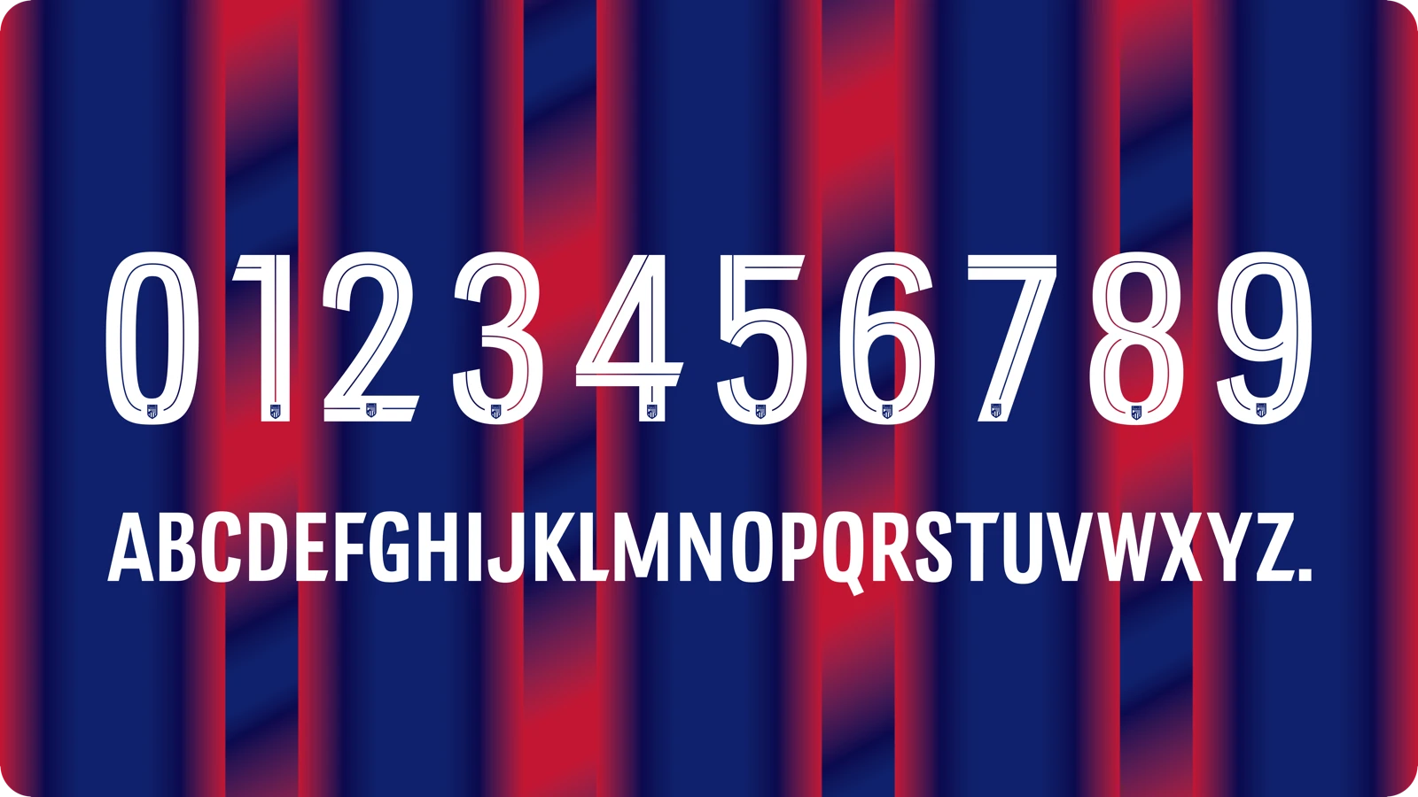Exemplo da fonte dos números das camisas 2026-27 (números de 0 a 9 e letras de A a Z)